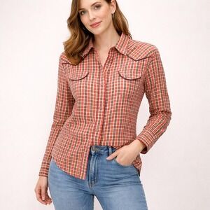 Panhandle Slim Womens Red Plaid Western Snap Front Shirt L Western Rodeo